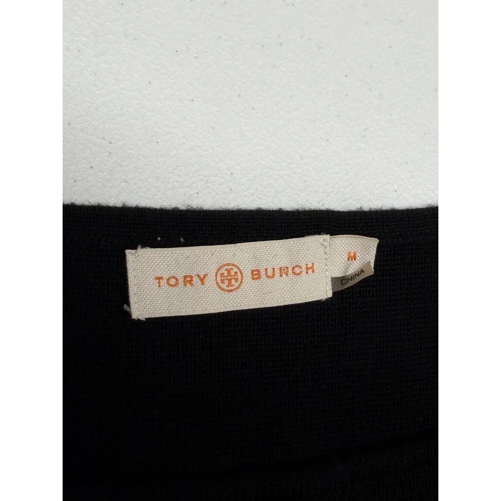 Tory Burch Sweater Women Medium Black Merino Wool Boat Neck Knit Staple Designer